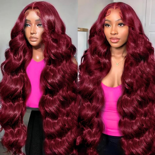 YiWigs 99J Burgundy Colored 13*4 HD Lace Frontal Wig Red Lace Front Human Hair Wigs 200% Cuticle Aligned Human Hair Wig