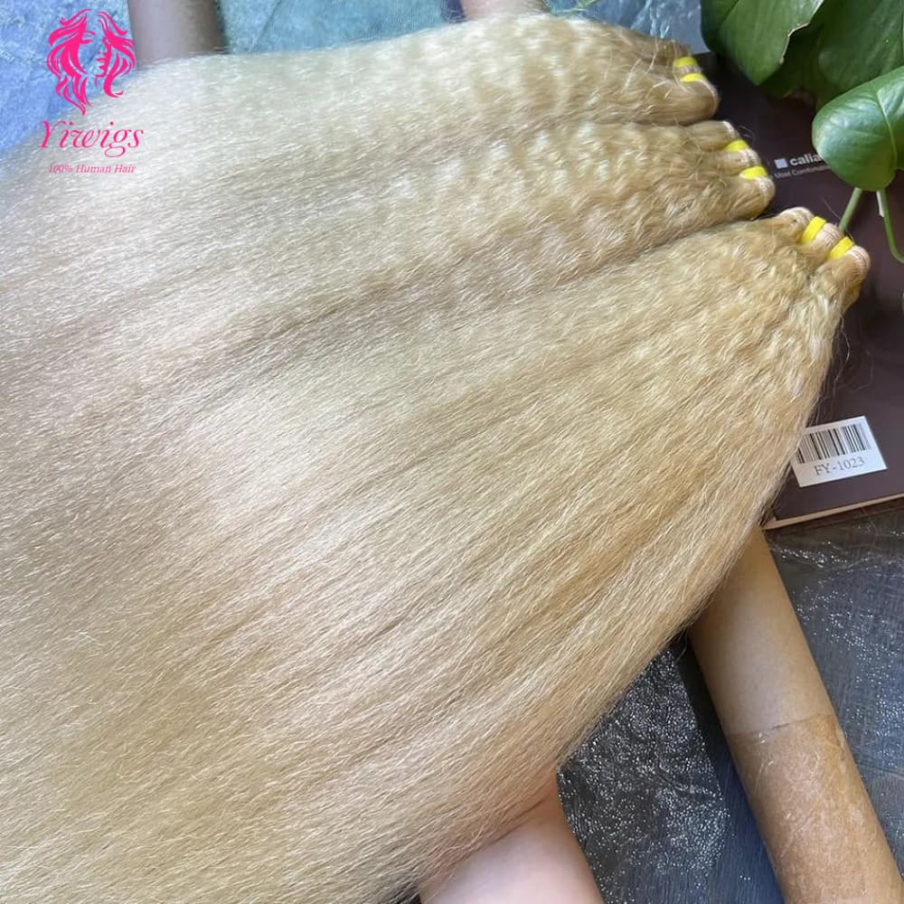 YiWigs Kinky Straight #613 Blonde Human Hair Double Drawn Natural 12A Grade Virgin Weave Human Hair Raw Bundles