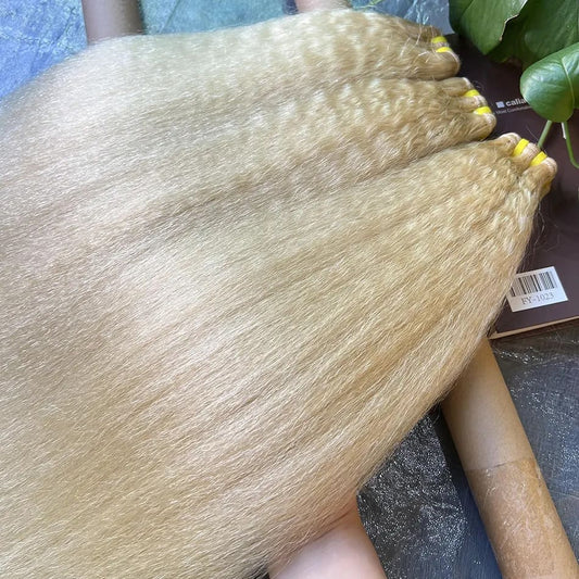 YiWigs Kinky Straight #613 Blonde Human Hair Double Drawn Natural 12A Grade Virgin Weave Human Hair Raw Bundles