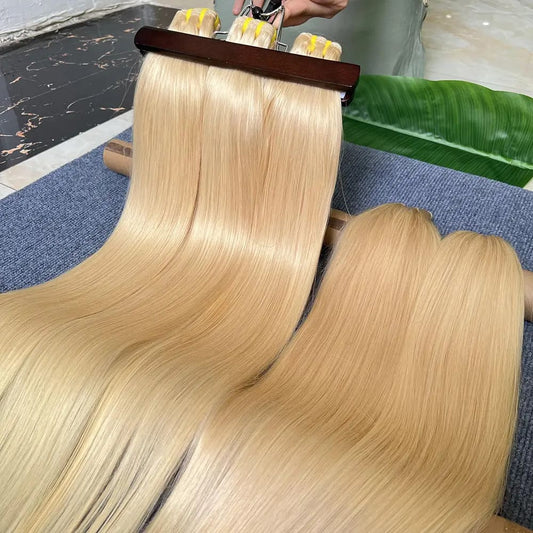 YiWigs Straight 613 Blonde Human Hair Double Drawn Natural 12A Grade Virgin Weave Human Hair Raw Bundles