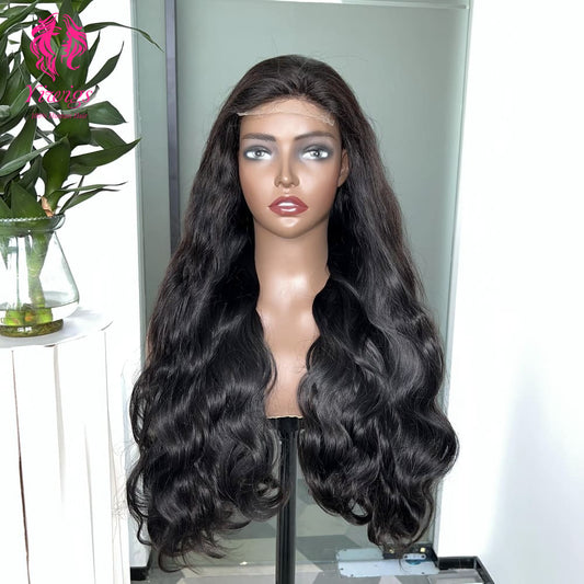 200% Mega Density | Natural Black Body Wave 4*4 Closure Lace Long Wig 100% Human Hair Double Drawn Wigs