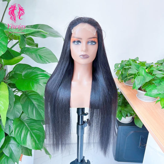 Straight 5*5 Closure Lace Long Wig HD Lace 100% Human Hair 200% Density Natural Black