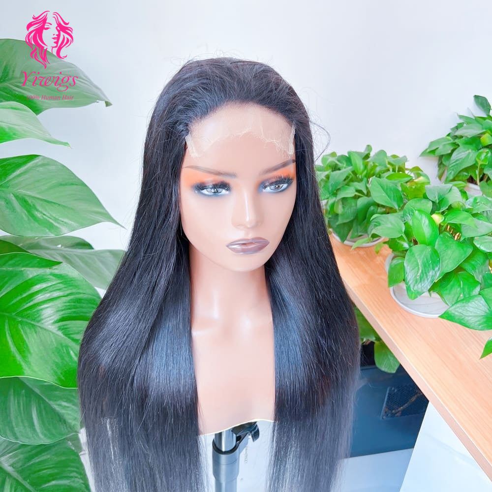 Straight 5*5 Closure Lace Long Wig HD Lace 100% Human Hair 200% Density Natural Black