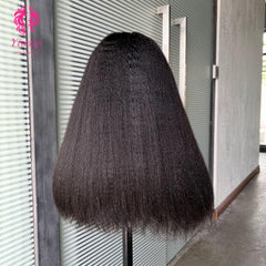 200% Mega Density | Natural Black Kinky Straight 4*4 Closure Lace Long Wig 100% Human Hair Double Drawn Wigs