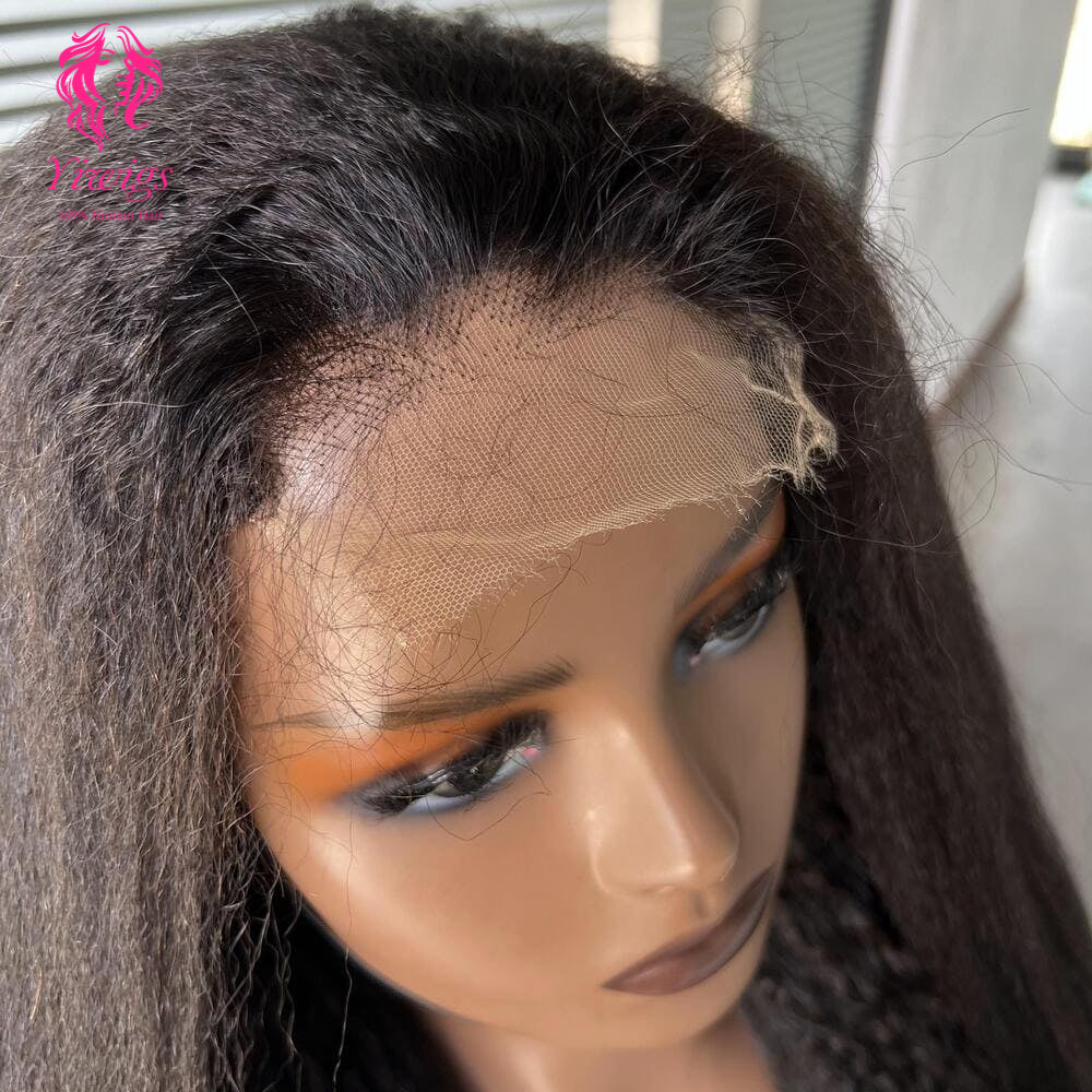 200% Mega Density | Natural Black Kinky Straight 4*4 Closure Lace Long Wig 100% Human Hair Double Drawn Wigs