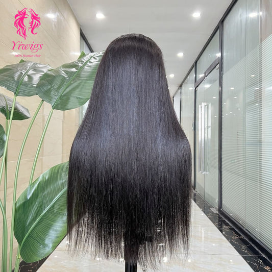 5*5 Closure Lace Wig Straight Transparent Lace 100% Human Hair 200% Density Natural Black