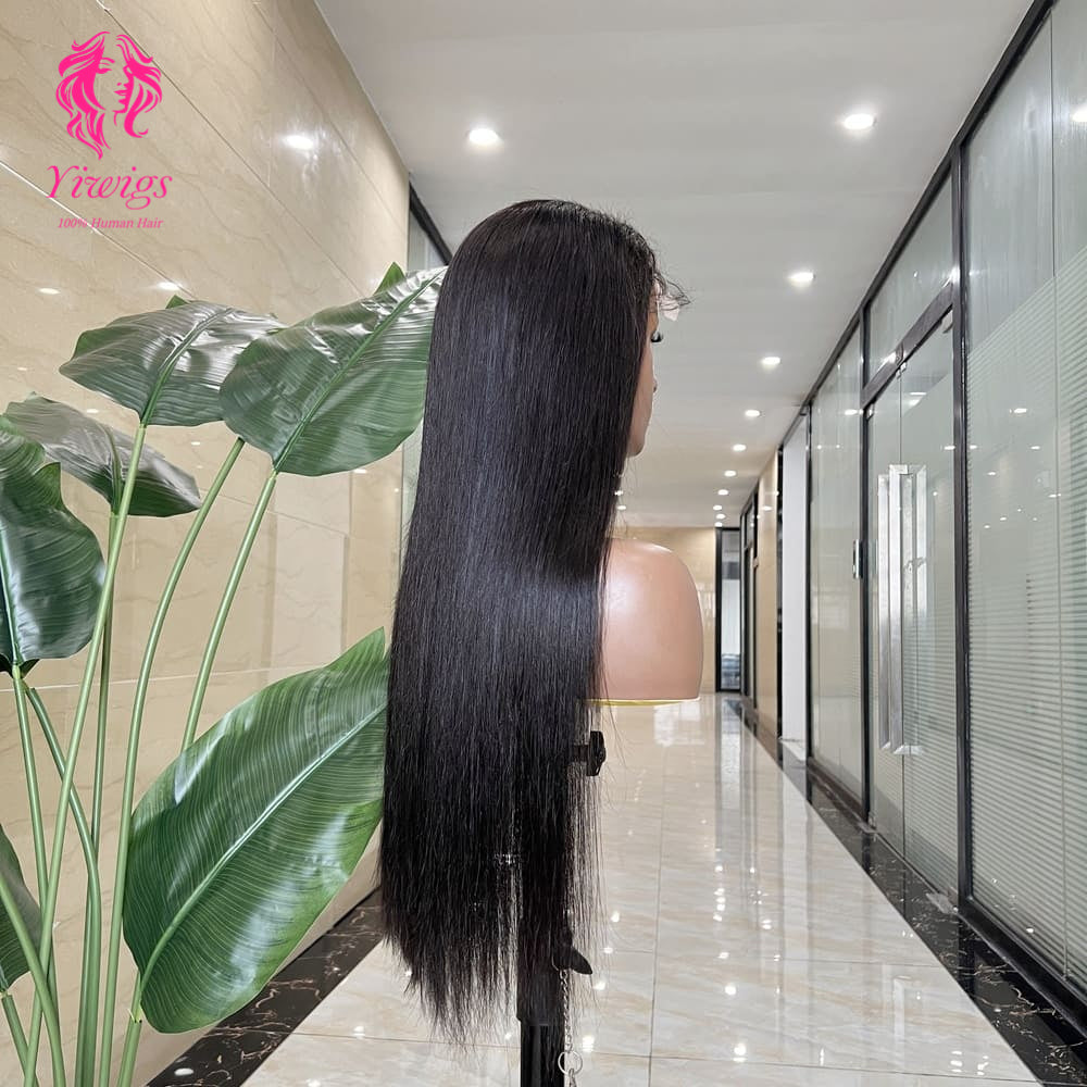 5*5 Closure Lace Wig Straight Transparent Lace 100% Human Hair 200% Density Natural Black