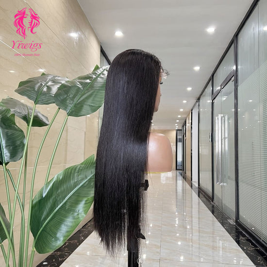 5*5 Closure Lace Wig Straight Transparent Lace 100% Human Hair 200% Density Natural Black