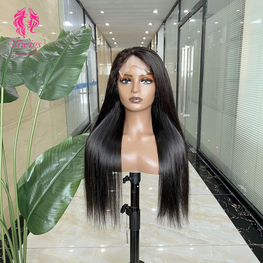 5*5 Closure Lace Wig Straight Transparent Lace 100% Human Hair 200% Density Natural Black