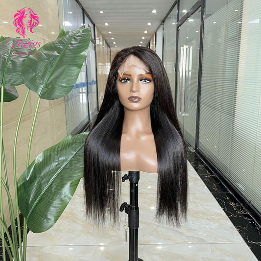 5*5 Closure Lace Wig Straight Transparent Lace 100% Human Hair 200% Density Natural Black