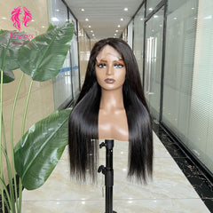 5*5 Closure Lace Wig Straight Transparent Lace 100% Human Hair 200% Density Natural Black