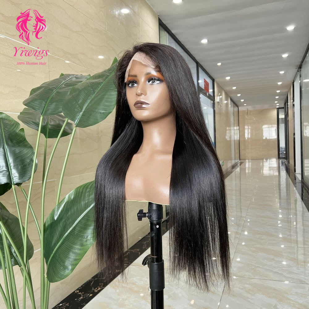 5*5 Closure Lace Wig Straight Transparent Lace 100% Human Hair 200% Density Natural Black