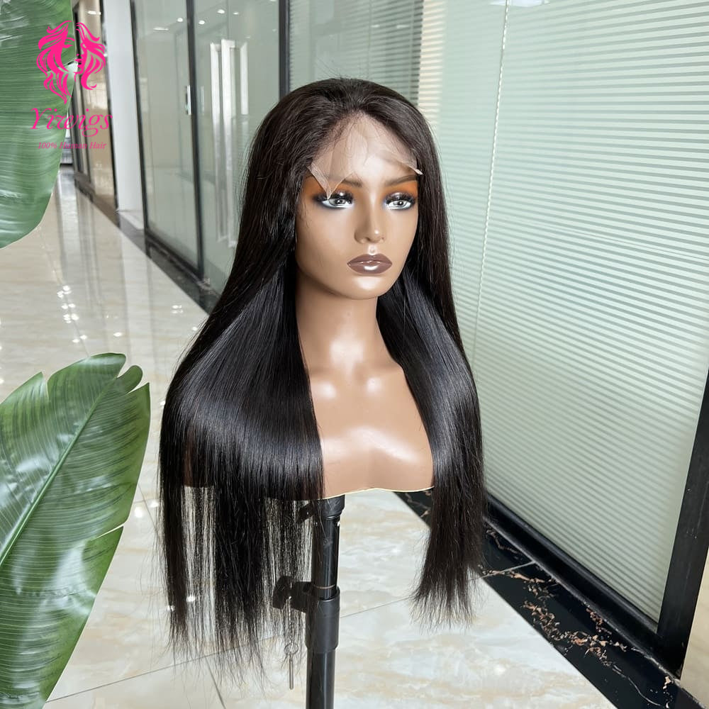 5*5 Closure Lace Wig Straight Transparent Lace 100% Human Hair 200% Density Natural Black