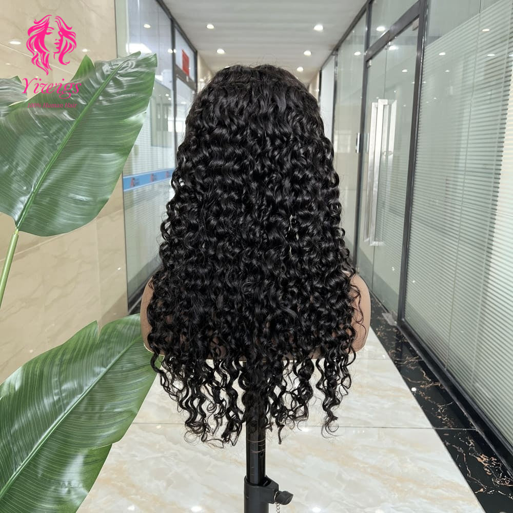 5*5 Closure Lace Wig Water Wave Transparent Lace 100% Human Hair 200% Density Natural Black