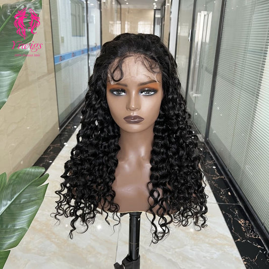 5*5 Closure Lace Wig Water Wave Transparent Lace 100% Human Hair 200% Density Natural Black
