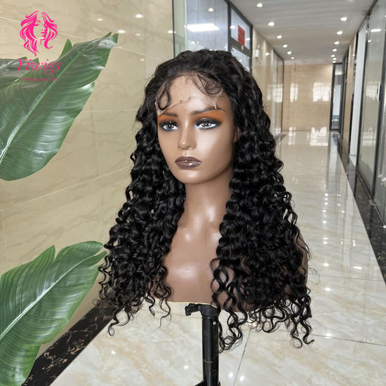 5*5 Closure Lace Wig Water Wave Transparent Lace 100% Human Hair 200% Density Natural Black