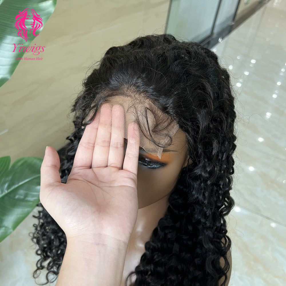 5*5 Closure Lace Wig Water Wave Transparent Lace 100% Human Hair 200% Density Natural Black