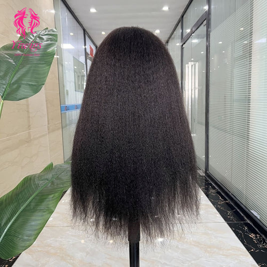 5*5 Closure Lace Wig Kinky Straight Transparent Lace 100% Human Hair 200% Density Natural Black