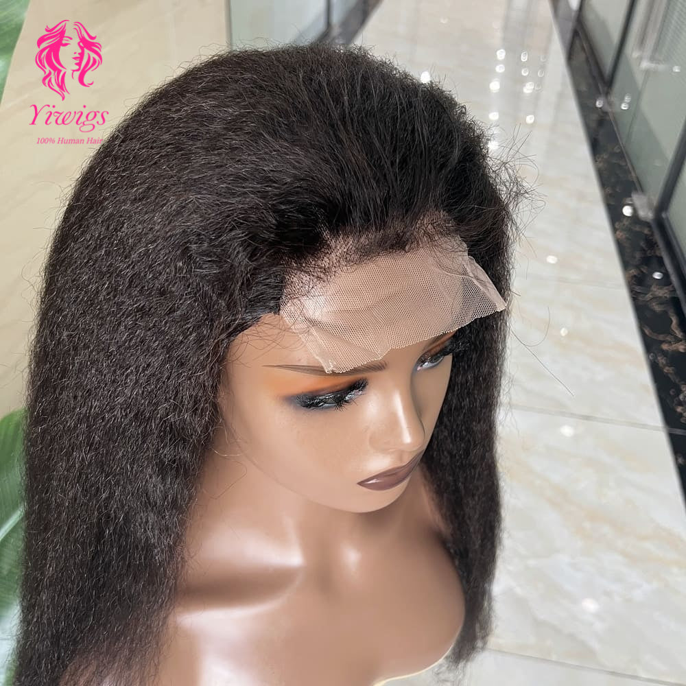 5*5 Closure Lace Wig Kinky Straight Transparent Lace 100% Human Hair 200% Density Natural Black