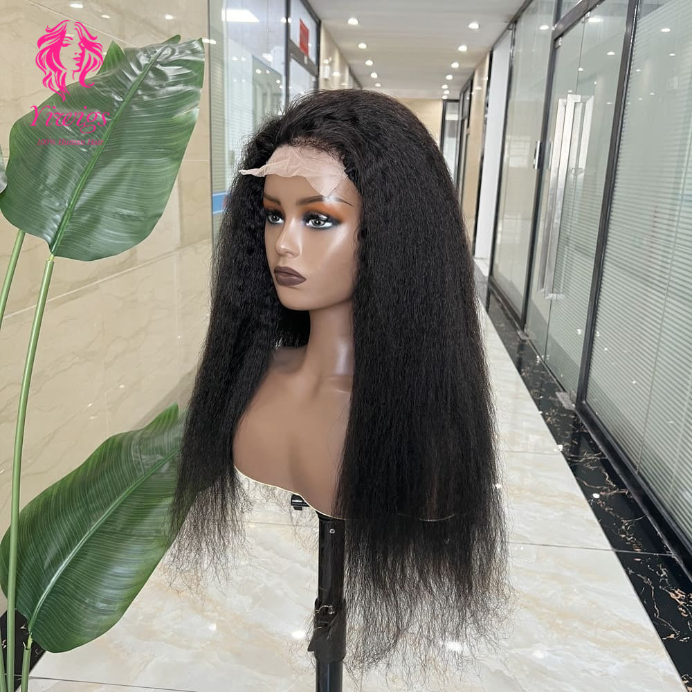 5*5 Closure Lace Wig Kinky Straight Transparent Lace 100% Human Hair 200% Density Natural Black