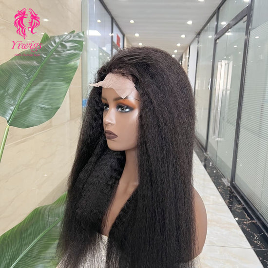 5*5 Closure Lace Wig Kinky Straight Transparent Lace 100% Human Hair 200% Density Natural Black