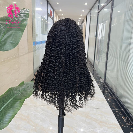5*5 Closure Lace Wig Deep Curly Transparent Lace 100% Human Hair 200% Density Natural Black