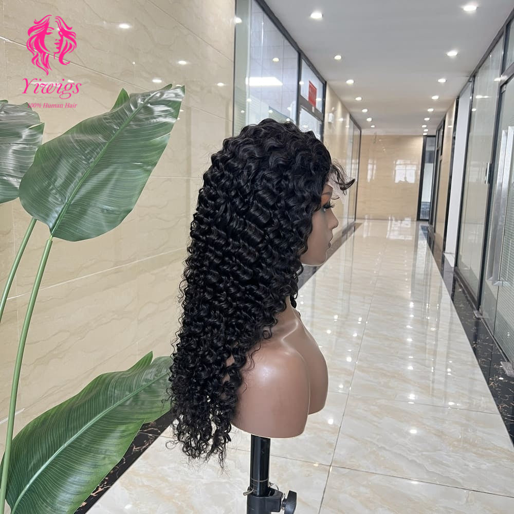 5*5 Closure Lace Wig Deep Curly Transparent Lace 100% Human Hair 200% Density Natural Black