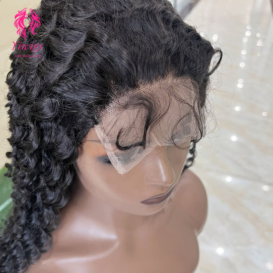 5*5 Closure Lace Wig Deep Curly Transparent Lace 100% Human Hair 200% Density Natural Black