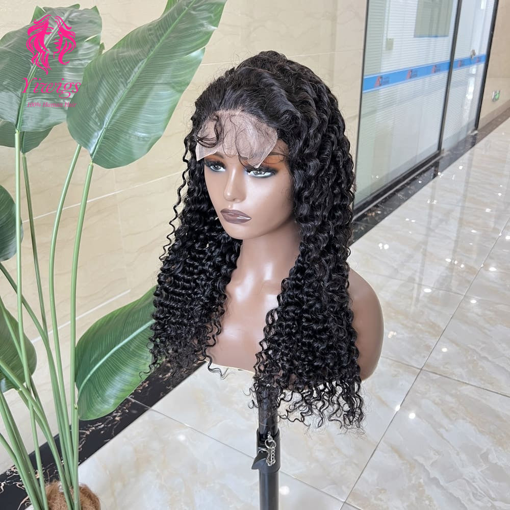 5*5 Closure Lace Wig Deep Curly Transparent Lace 100% Human Hair 200% Density Natural Black