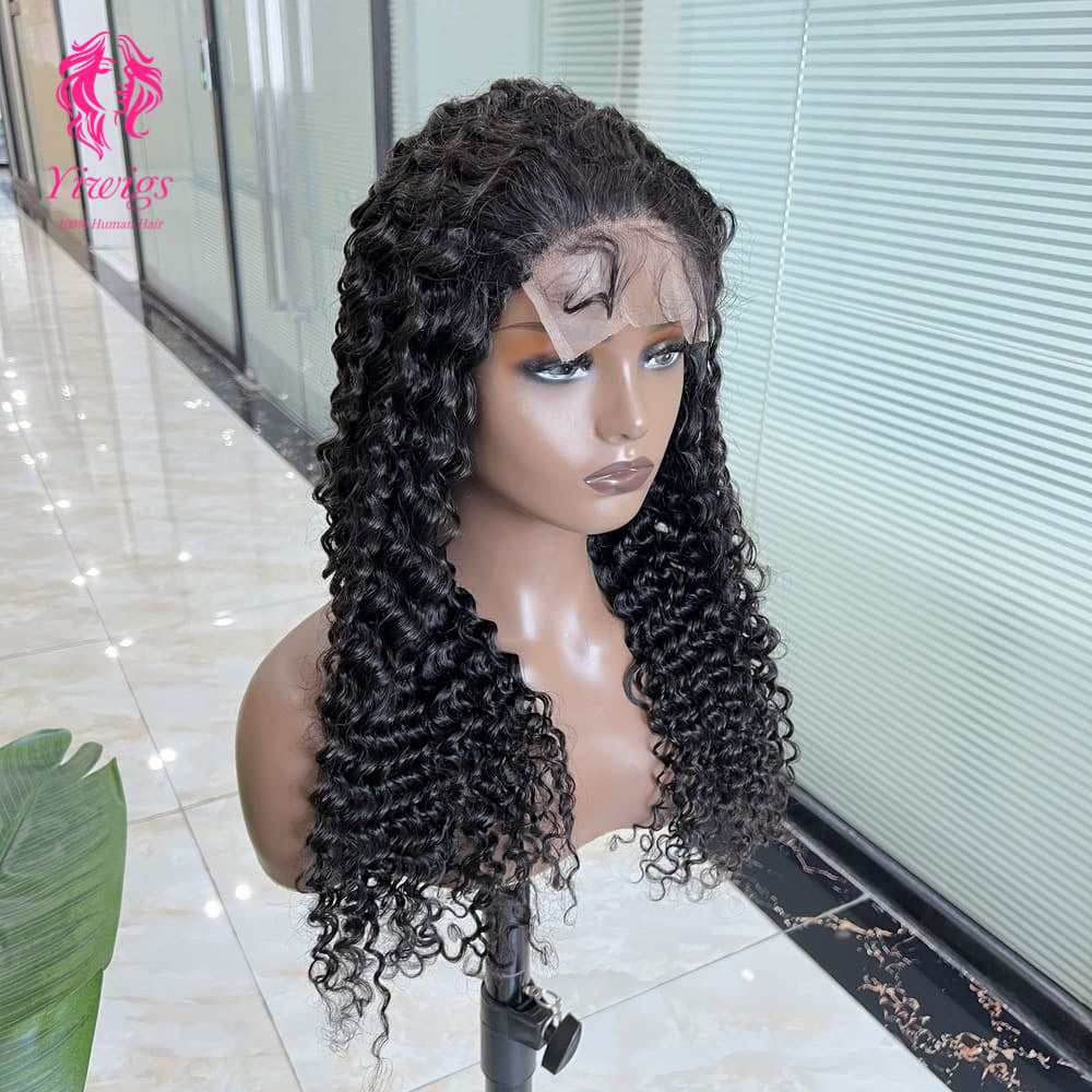 5*5 Closure Lace Wig Deep Curly Transparent Lace 100% Human Hair 200% Density Natural Black