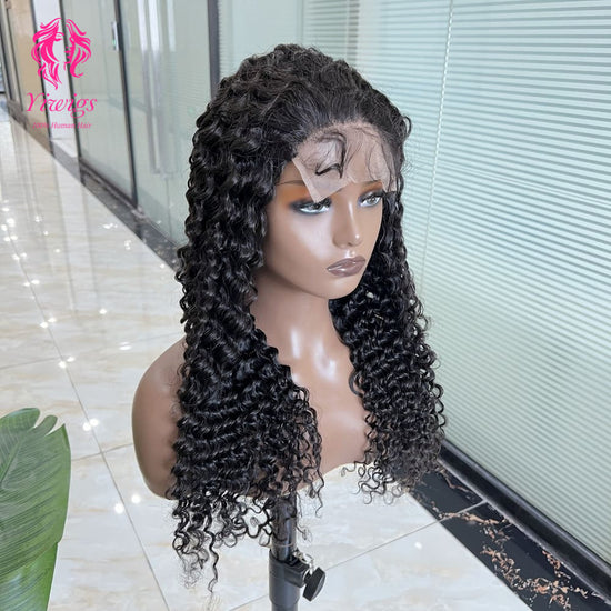 5*5 Closure Lace Wig Deep Curly Transparent Lace 100% Human Hair 200% Density Natural Black