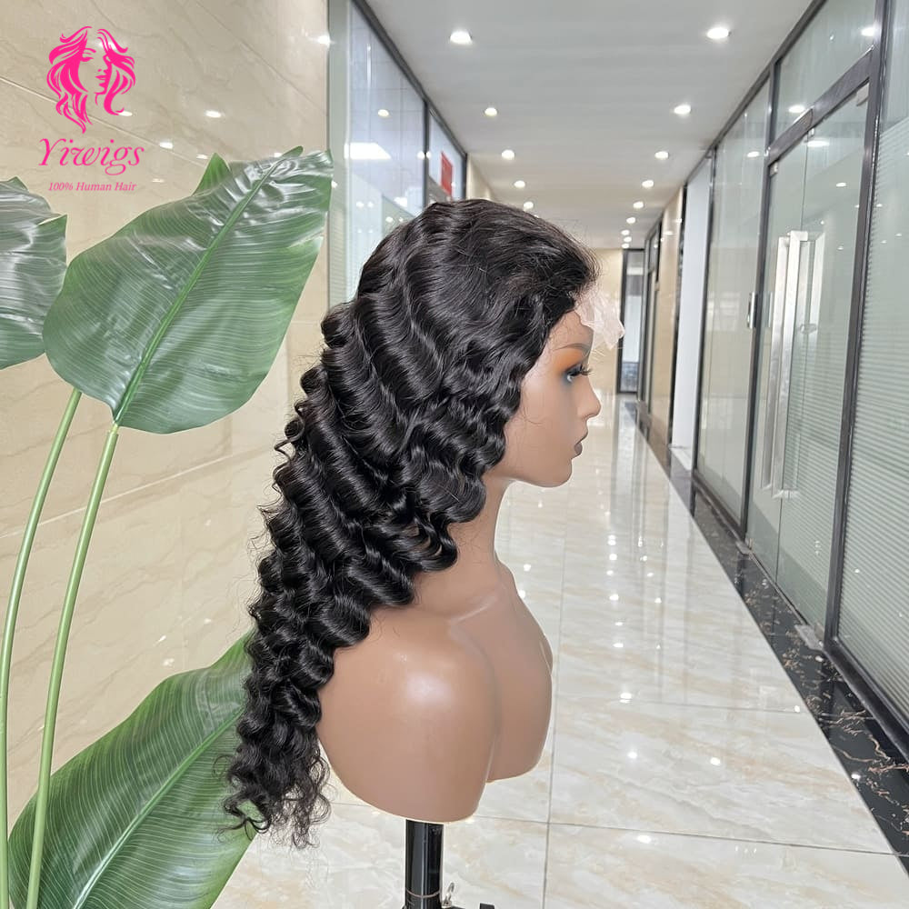 5*5 Closure Lace Wig Deep Wave Transparent Lace 100% Human Hair 200% Density Natural Black