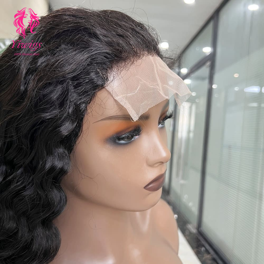 5*5 Closure Lace Wig Deep Wave Transparent Lace 100% Human Hair 200% Density Natural Black