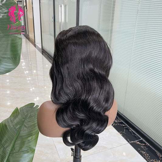 5*5 Closure Lace Wig Body Wave Transparent Lace 100% Human Hair 200% Density Natural Black