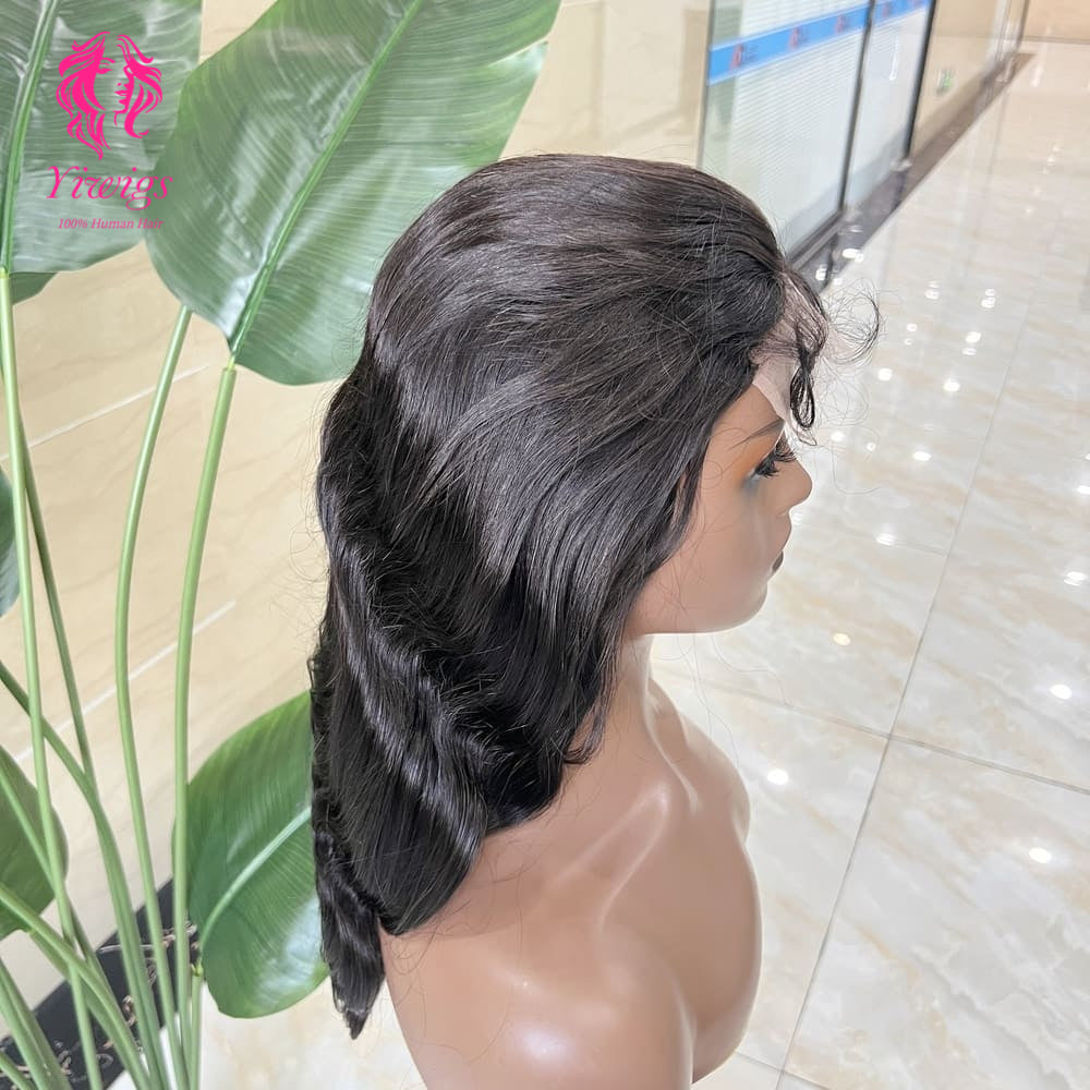 5*5 Closure Lace Wig Body Wave Transparent Lace 100% Human Hair 200% Density Natural Black
