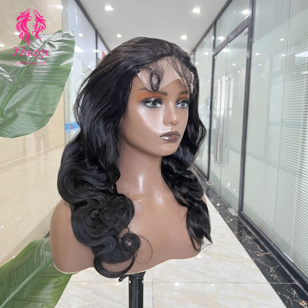 5*5 Closure Lace Wig Body Wave Transparent Lace 100% Human Hair 200% Density Natural Black