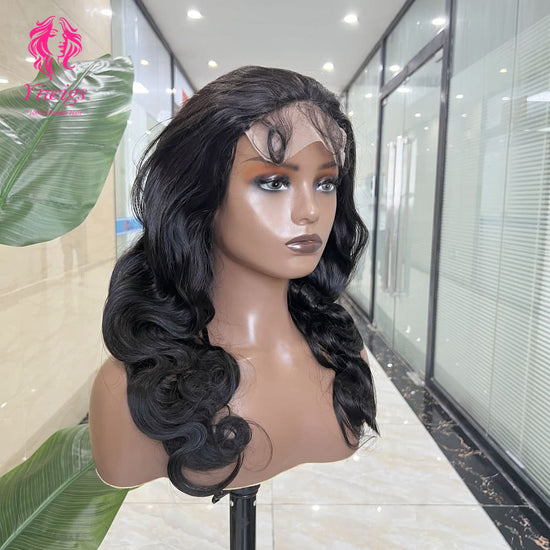 5*5 Closure Lace Wig Body Wave Transparent Lace 100% Human Hair 200% Density Natural Black