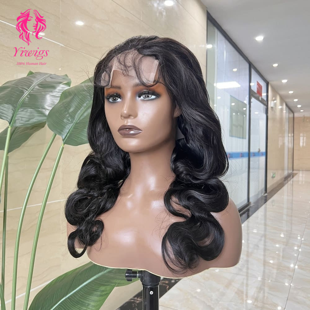 5*5 Closure Lace Wig Body Wave Transparent Lace 100% Human Hair 200% Density Natural Black