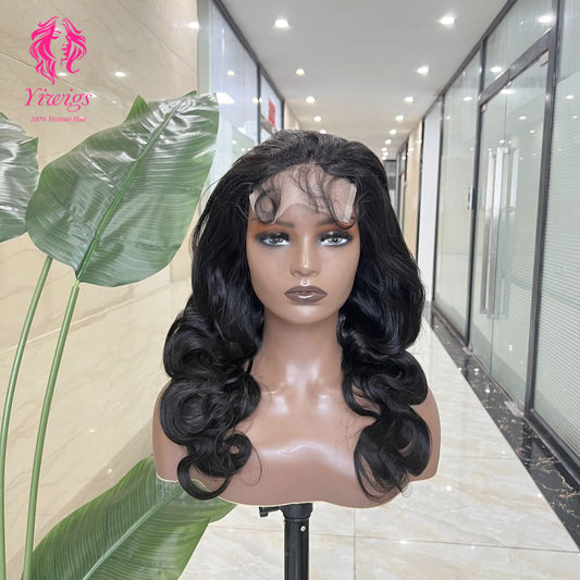 5*5 Closure Lace Wig Body Wave Transparent Lace 100% Human Hair 200% Density Natural Black