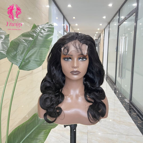 5*5 Closure Lace Wig Body Wave Transparent Lace 100% Human Hair 200% Density Natural Black