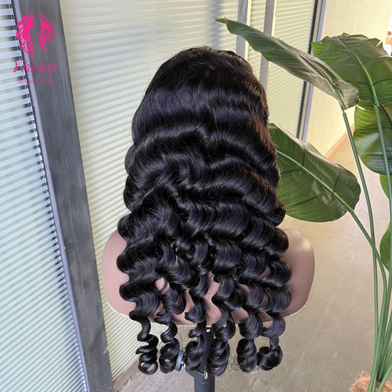4*4 Lace Closures Wigs Nature Black Deep Wave Wigs 180% Density