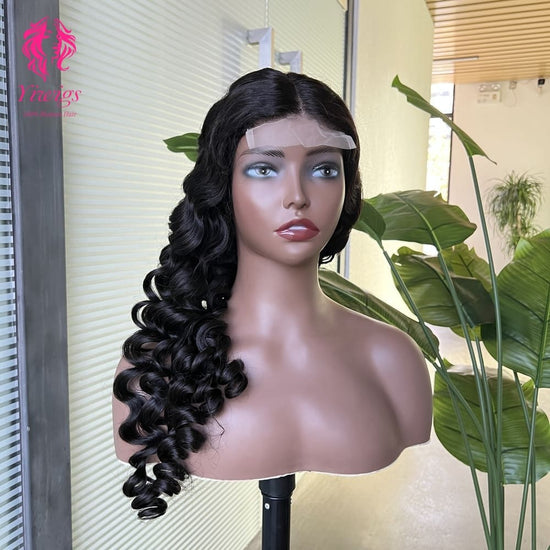 4*4 Lace Closures Wigs Nature Black Deep Wave Wigs 180% Density