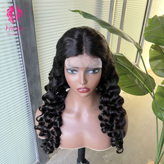 4*4 Lace Closures Wigs Nature Black Deep Wave Wigs 180% Density