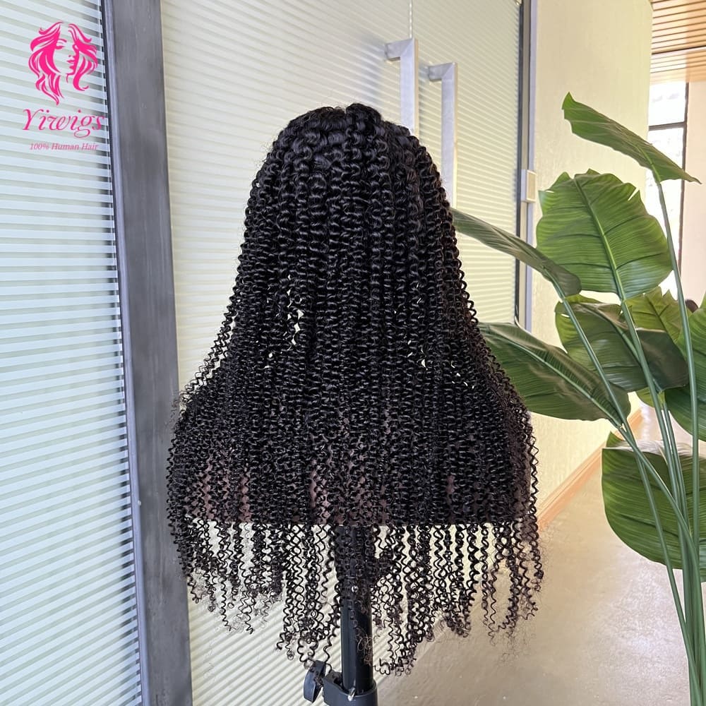 4*4 Lace Closures Wigs Nature Black Deep Curly Wigs 180% Density