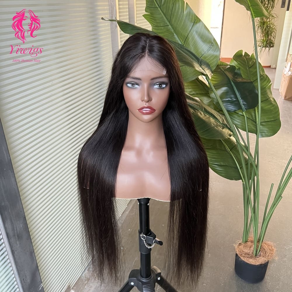4*4 Lace Closures Wigs Nature Black Straight Wigs 180% Density