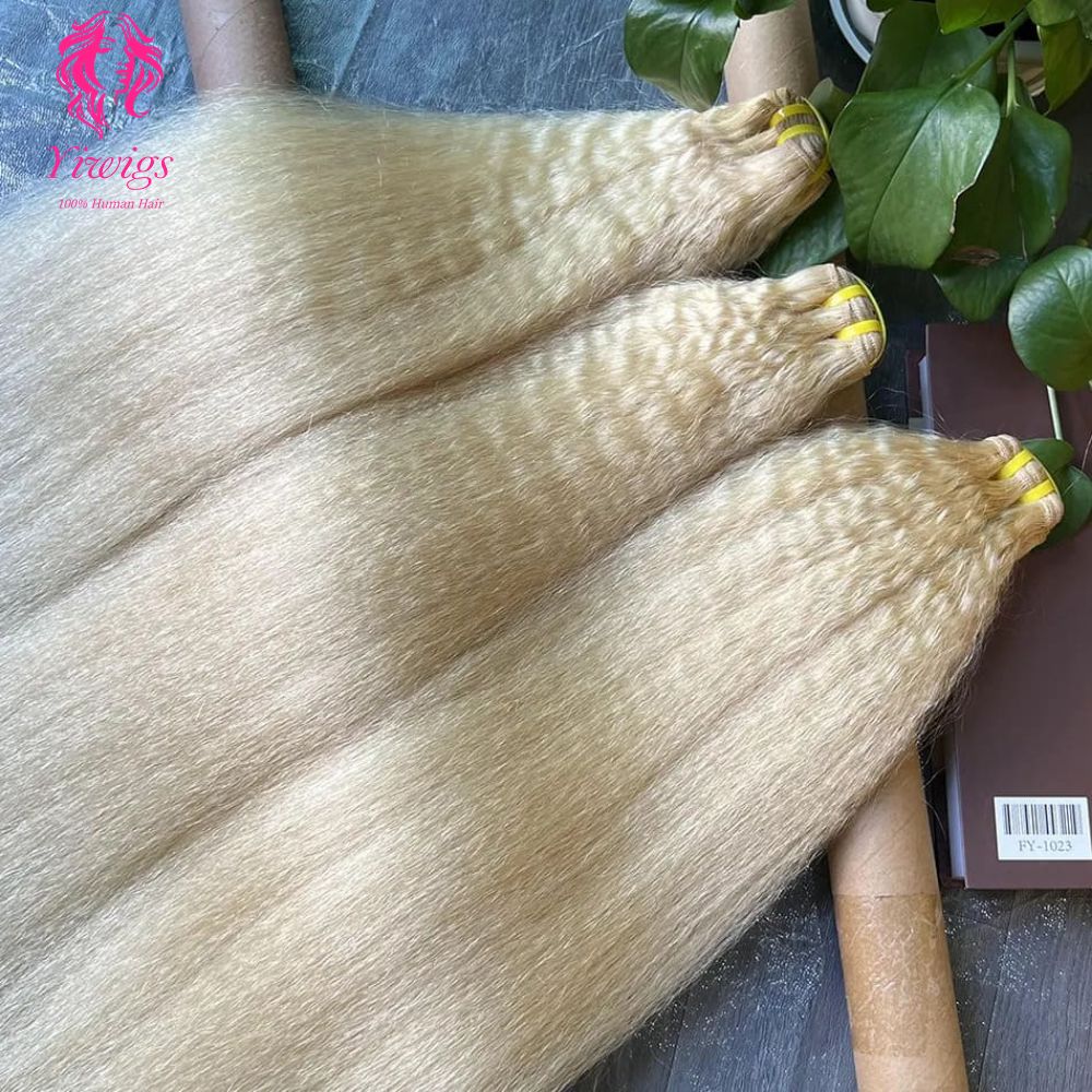 YiWigs Kinky Straight Human Hair Double Drawn Natural 12A Grade Virgin Weave Human Hair Raw Bundles