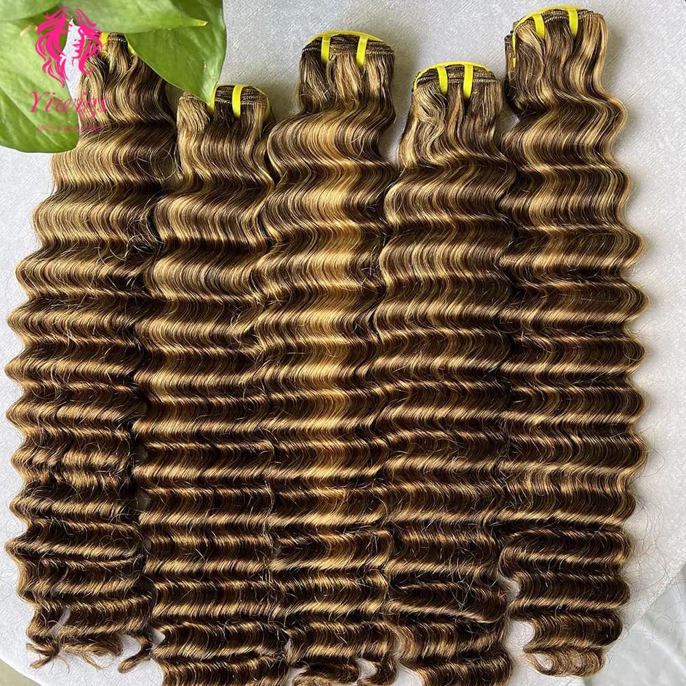 YiWigs Deep Wave #P4-27 Human Hair Double Drawn Natural 12A Grade Virgin Weave Human Hair Raw Bundles