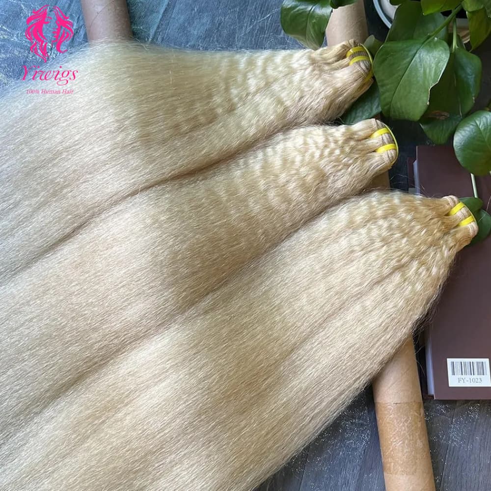 YiWigs Kinky Straight #613 Blonde Human Hair Double Drawn Natural 12A Grade Virgin Weave Human Hair Raw Bundles