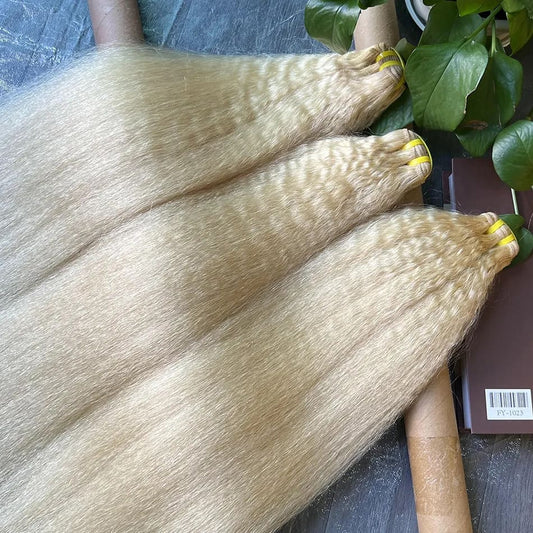 YiWigs Kinky Straight #613 Blonde Human Hair Double Drawn Natural 12A Grade Virgin Weave Human Hair Raw Bundles