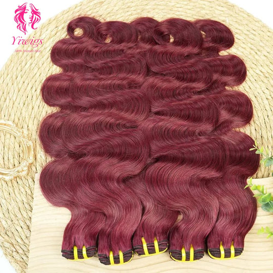 YiWigs Body Wave #99J Human Hair Double Drawn Natural 12A Grade Virgin Weave Human Hair Raw Bundles